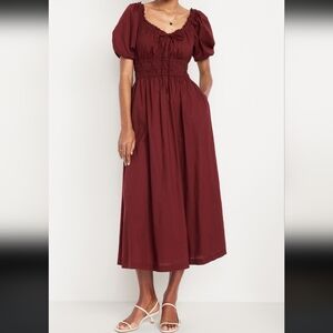 NWOT Old Navy Puff Sleeve Fit & Flare Midi Dress 100% Cotton